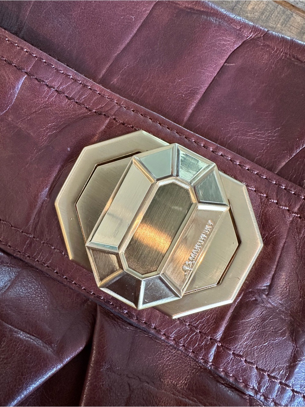 B. Makowsky Brown Leather Croc Embossed Shoulder Bag - Picture 2 of 5